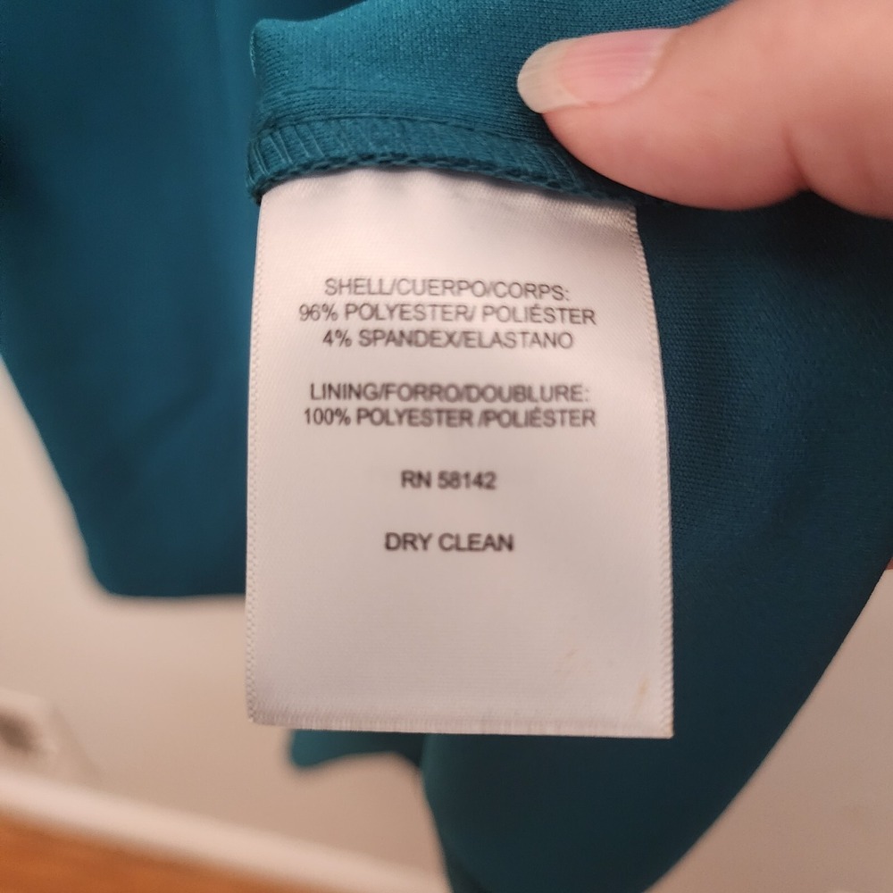 Donna Morgan Teal‎ Blue Keyhole Neck Long Sleeve Crepe Shift Dress Size 18 - Picture 6 of 8